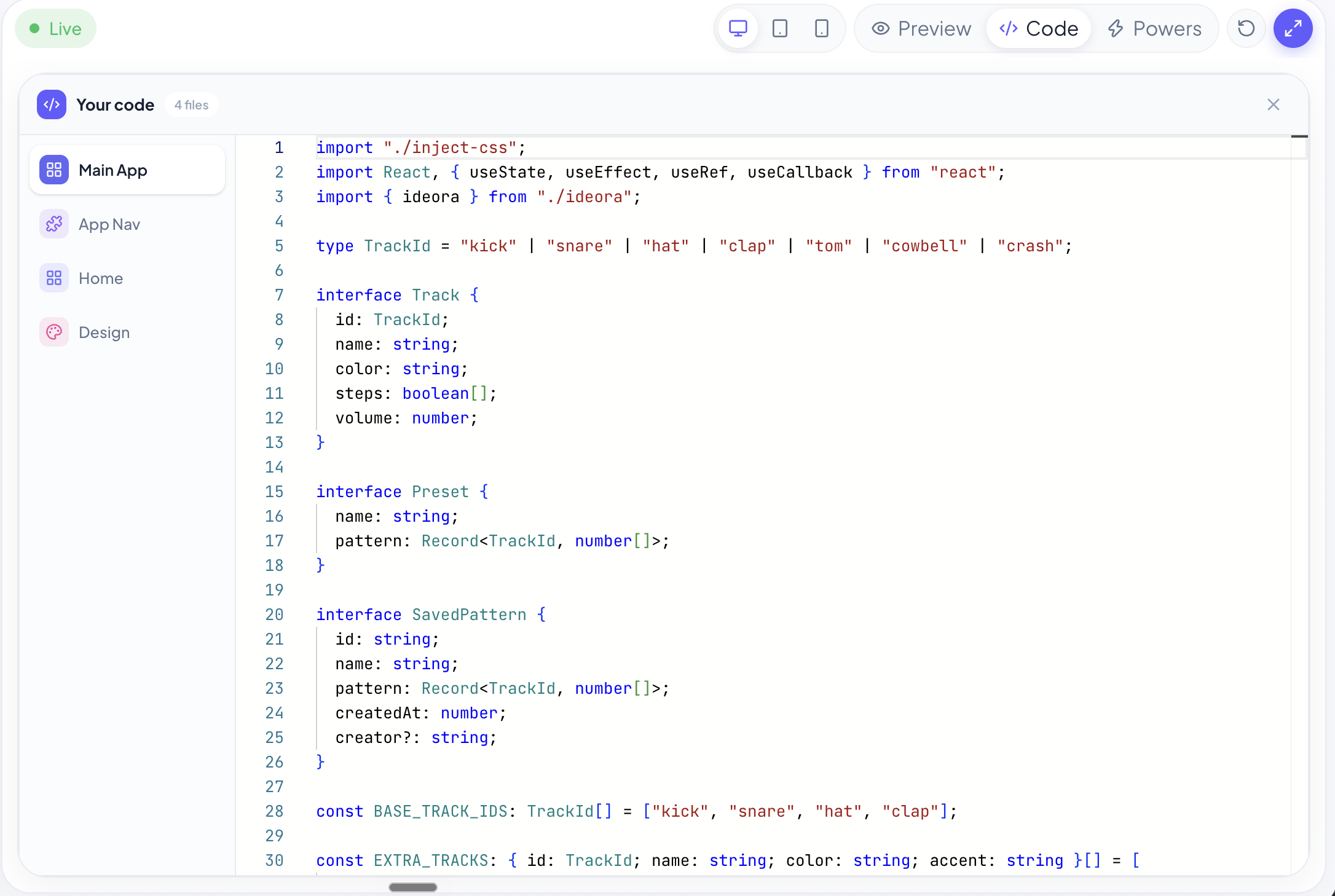 The code behind a Creation, open and editable in the Studio