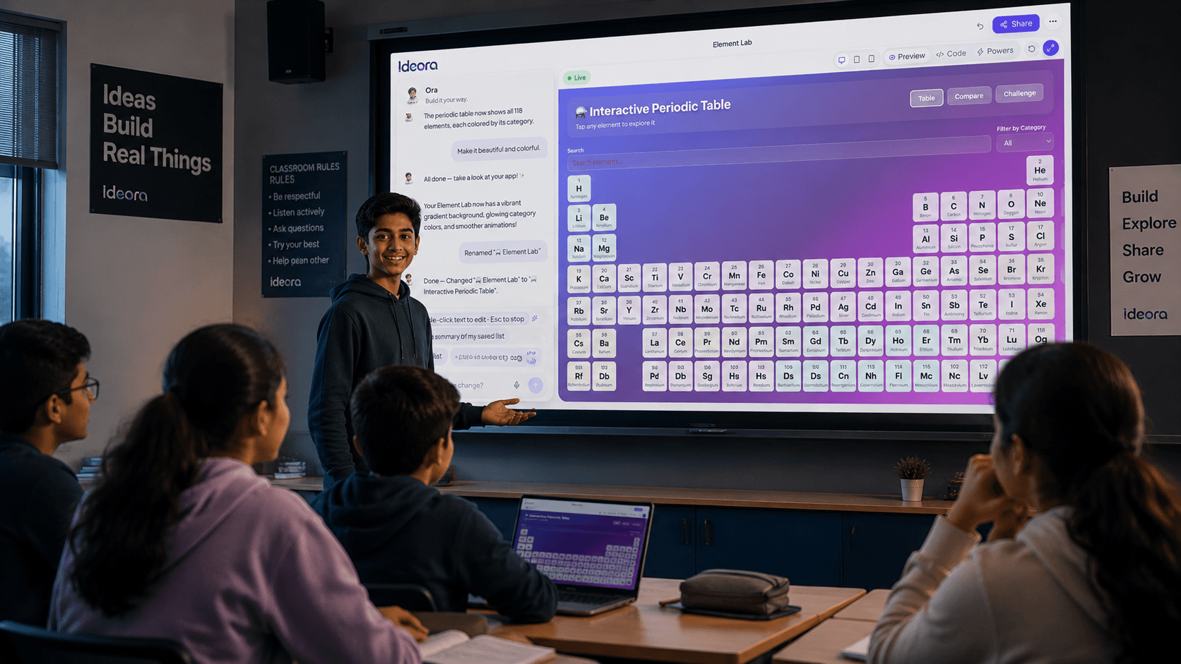 A student's Published Creation open on desktop and on a phone